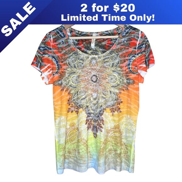 [Sale: 2 for $20!] Susan Lawrence Tie-Dye Floral T-Shirt Size M 0103 - Picture 1 of 11
